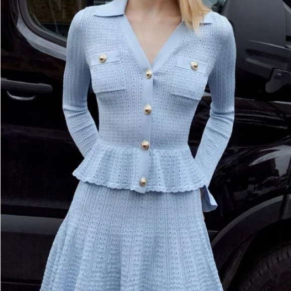 Self-Portrait Dresses & Skirts - Self-portrait Blue Pointelle Knit Mini Dress